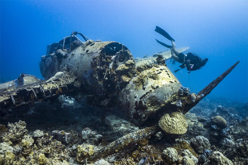 underwater airplane wreck photography palau ocean plane crash